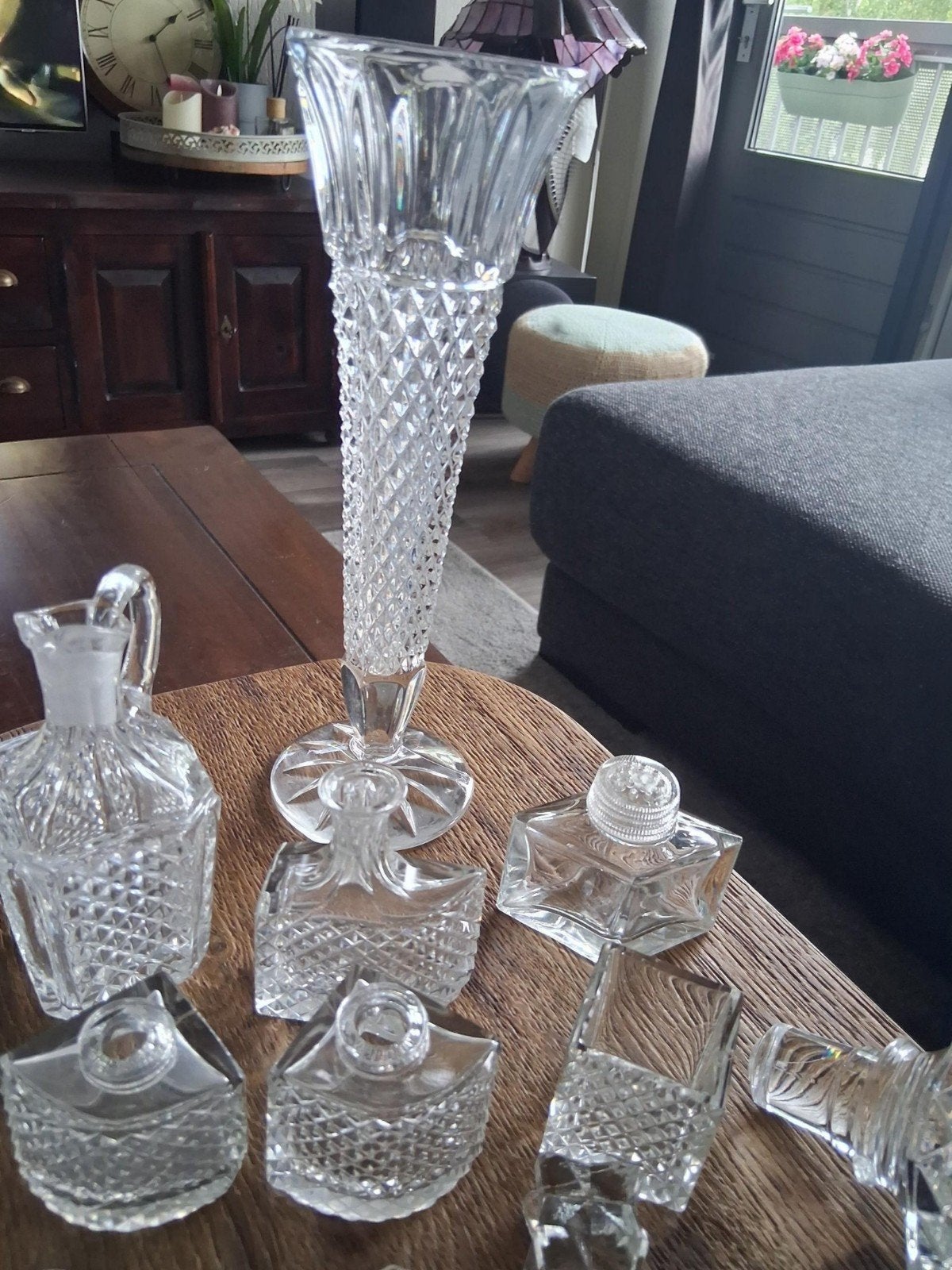 Mooie partij antiek en vintage geslepen glas / kristal, Ophalen of Verzenden