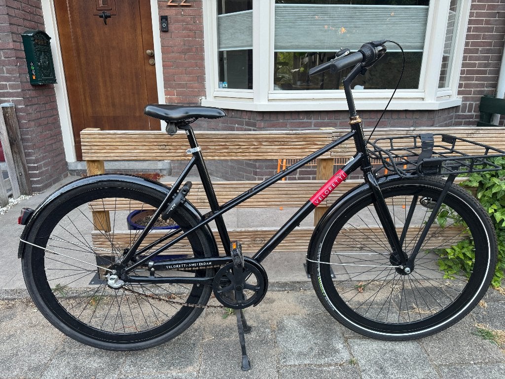 Veloretti damesfiets 52cm met rekje, zwart, Fietsen en Brommers, Terugtraprem, Gebruikt, Versnellingen, 50 tot 53 cm