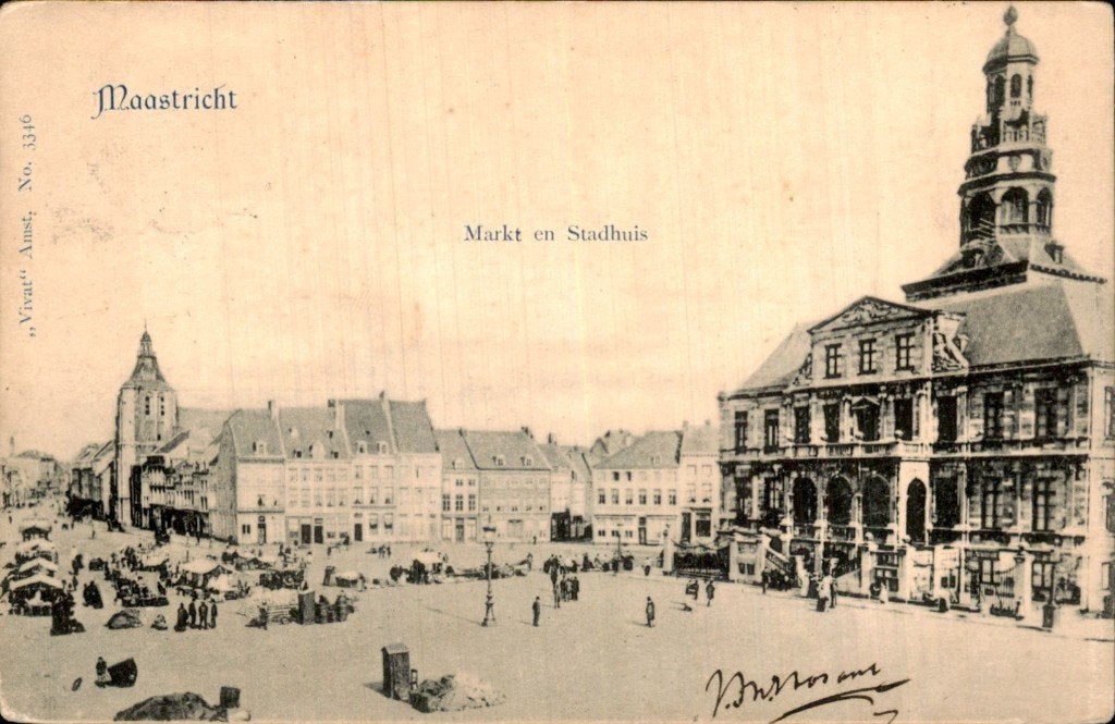 Maastricht - Markt en Stadhuis - Vivat 3346, Ophalen of Verzenden, Voor 1920, Gelopen, Limburg