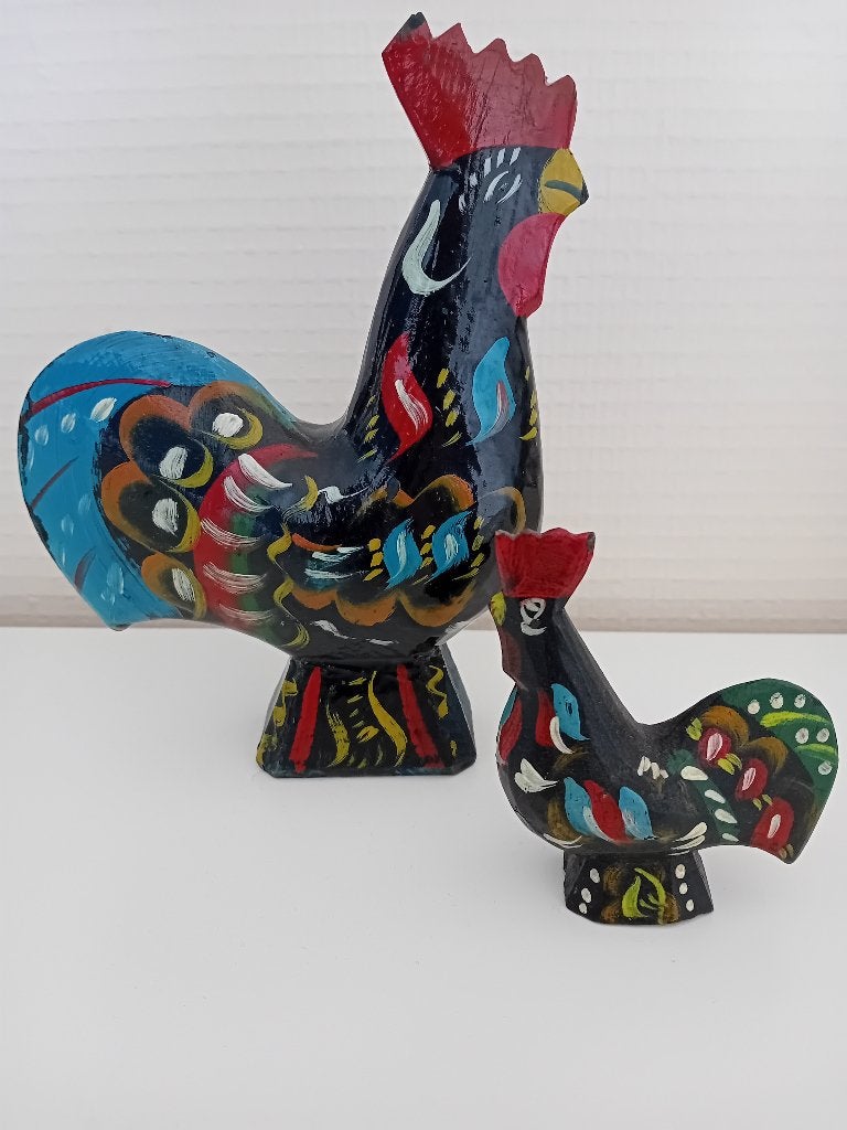 2 leuke oude houten Dala/Dalarna hanen uit Zweden 17 & 8 cm, Ophalen of Verzenden, Gebruikt, Hout