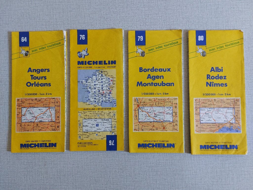 Oude MICHELIN Wegenkaarten jaren '70 '80 '90 Kleur geel, Gelezen, Ophalen of Verzenden, Landkaart, 1800 tot 2000