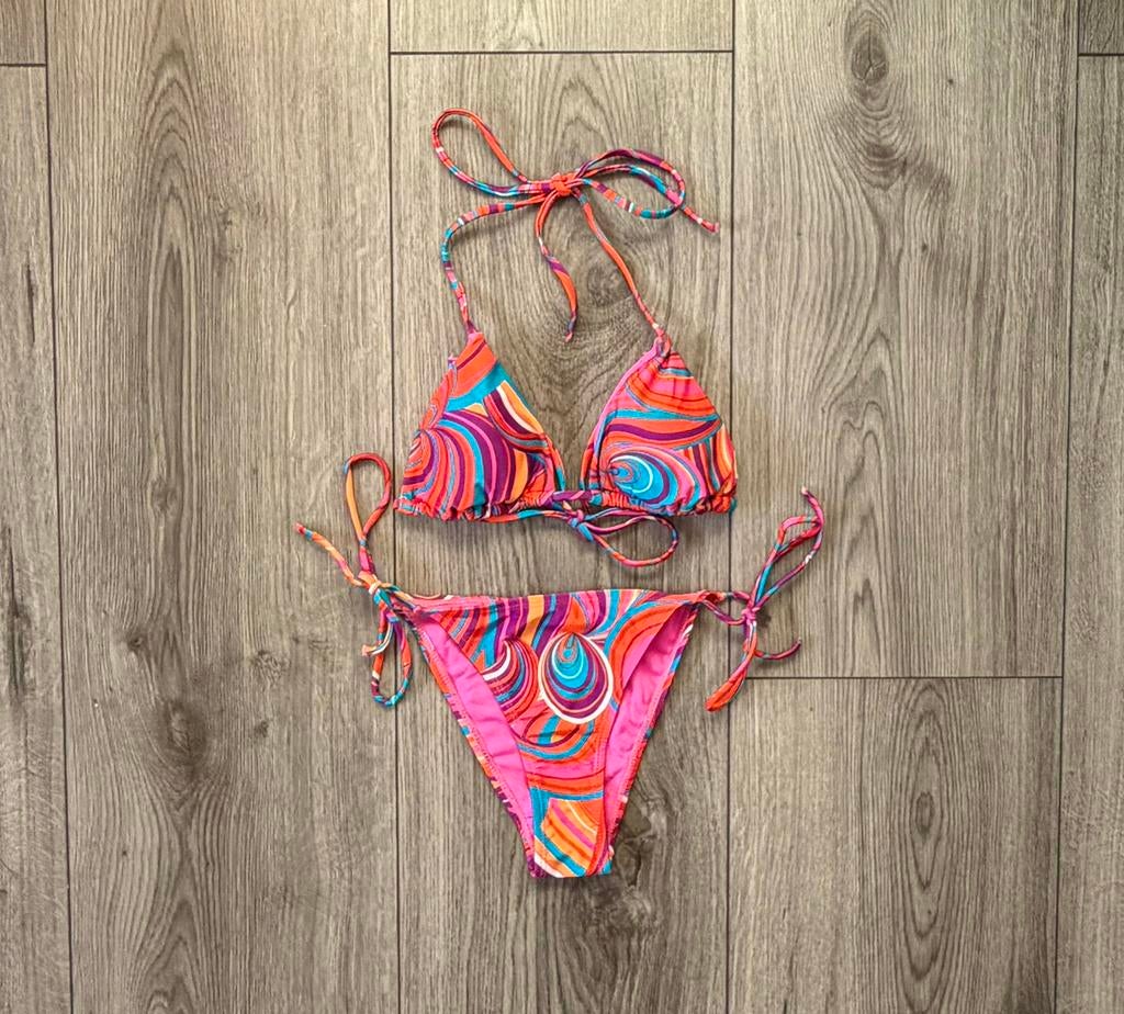 Gekleurde triangel bikini set - loavies - maat xs, Kleding | Dames, Verzenden, Nieuw, Overige kleuren, Bikini