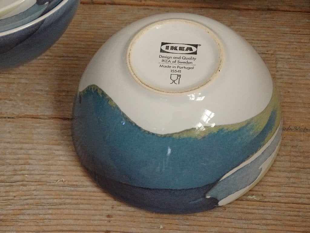 5x Kom, IKEA BEHAGA, blauw/groen aquarelpatroon, z.g.a.n., IKEA, Ophalen of Verzenden, Zo goed als nieuw, Kom(men)