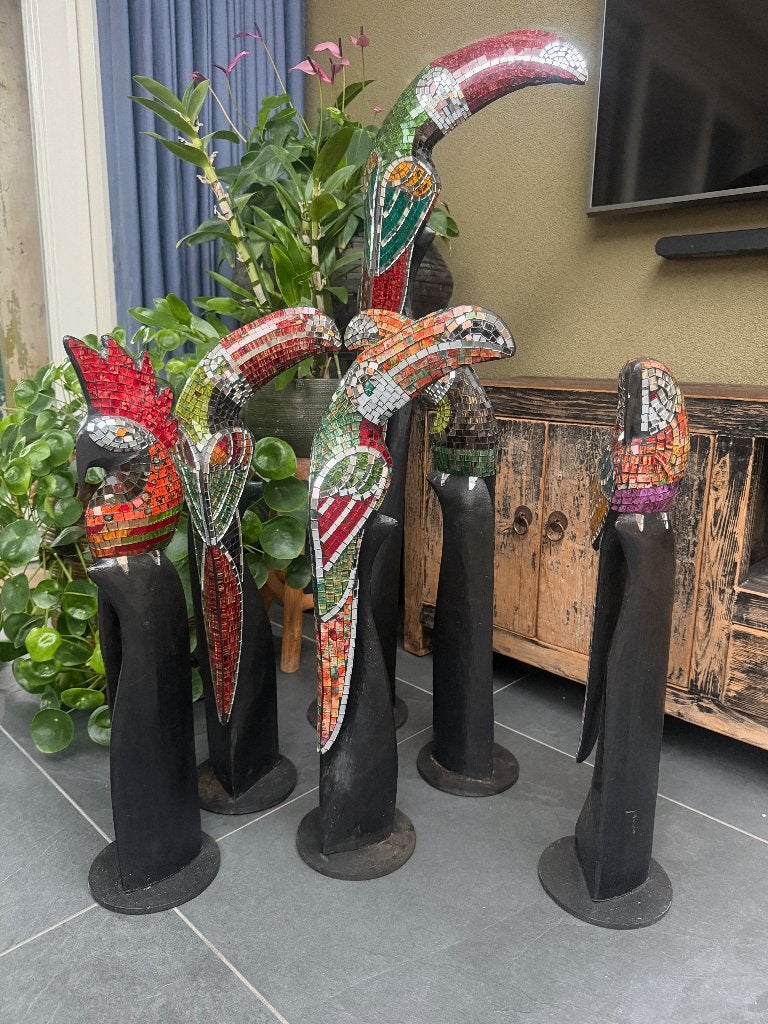 Vogel houtsnijwerk mozaïek ingelegd Bali Indonesie Handwerk, Ophalen of Verzenden, Nieuw, Dier