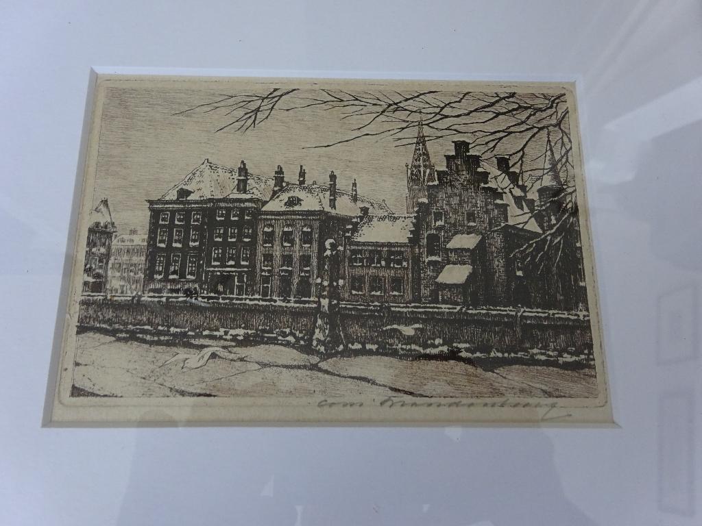 Cornelis Brandenburg - Den Haag - Gevangenenpoort, Antiek en Kunst, Kunst | Etsen en Gravures, Ingelijst, Ets, Stadsgezicht, Ophalen of Verzenden