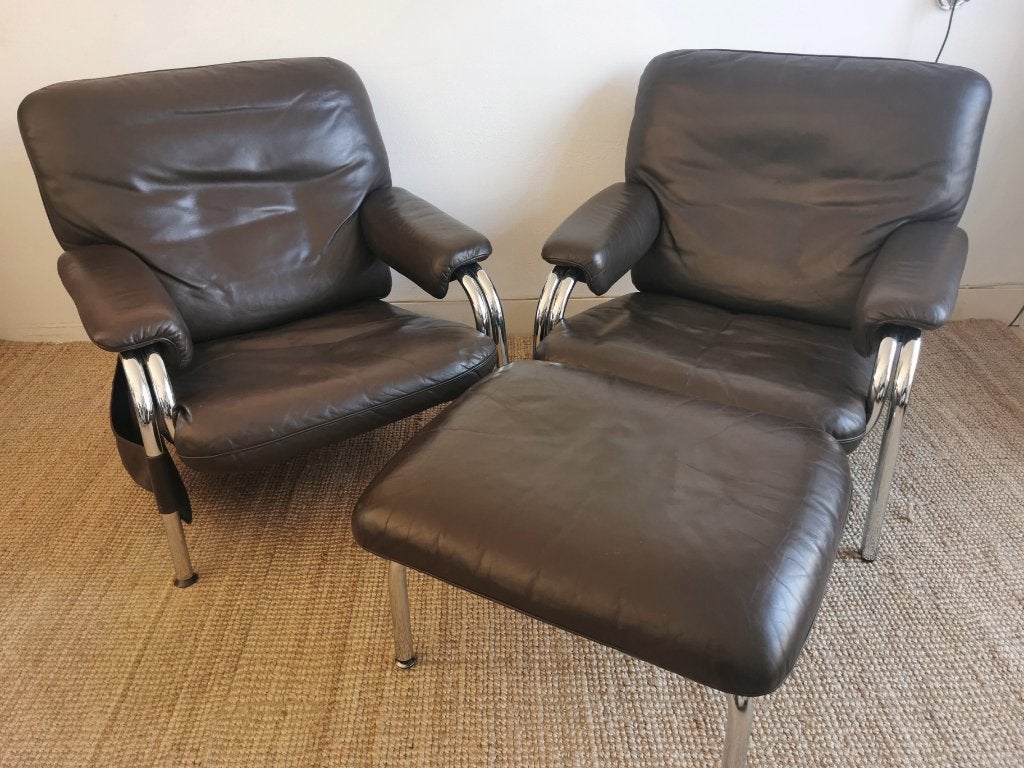 2x De Sede Kangaroo Vintage Fauteuils Hans Eichenberger 70's, Ophalen, Gebruikt, Leer, 75 tot 100 cm