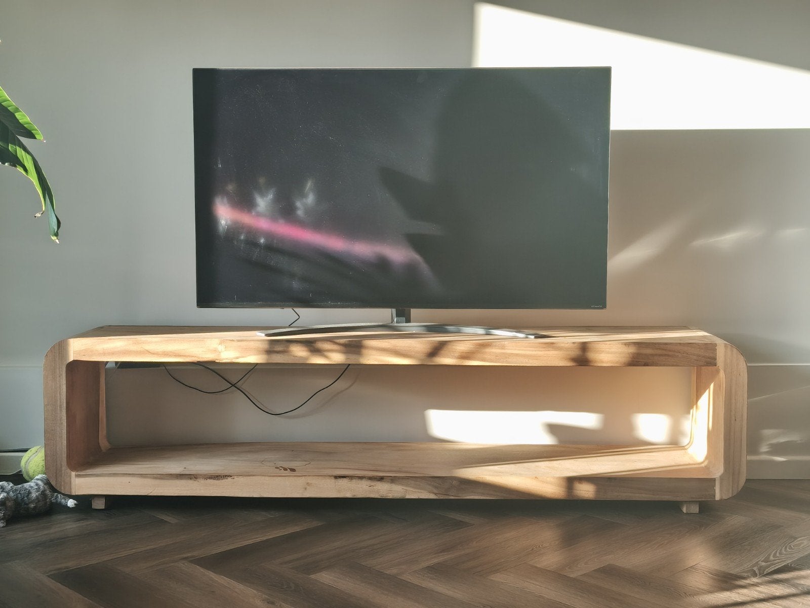 Mangohouten TV meubel 2 meter breed, Ophalen, Gebruikt, 200 cm of meer, Minder dan 100 cm