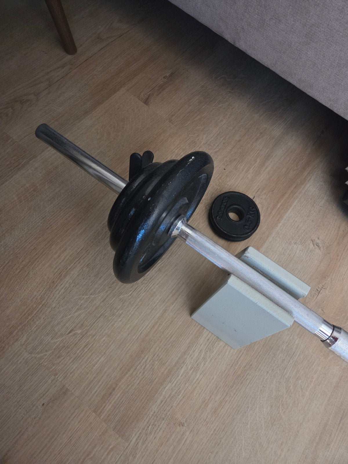 Barbell & Dumbbell Gewichten met Custom Houders, Sport en Fitness, Fitnessmaterialen, Ophalen, Gebruikt, Rug, Halterstangen