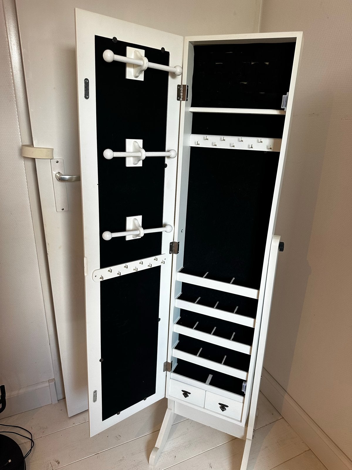 Witte spiegel met sieradenkast en lades, Ophalen, Minder dan 50 cm, Gebruikt, 150 tot 200 cm