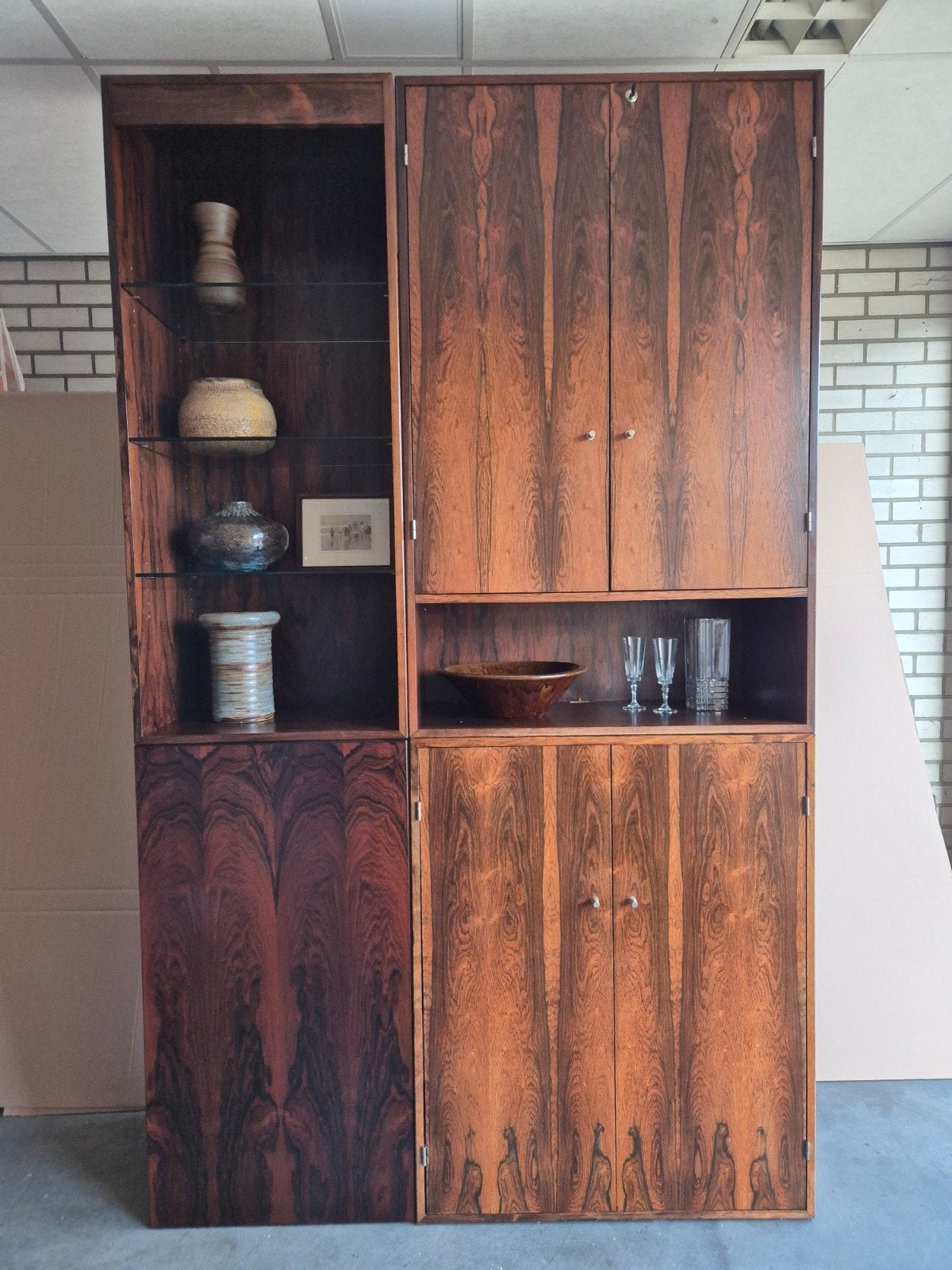 Vintage pallisander wandmeubel / kast, Huis en Inrichting, Kasten | Wandmeubels, Ophalen, Gebruikt, 25 tot 50 cm, 200 cm of meer