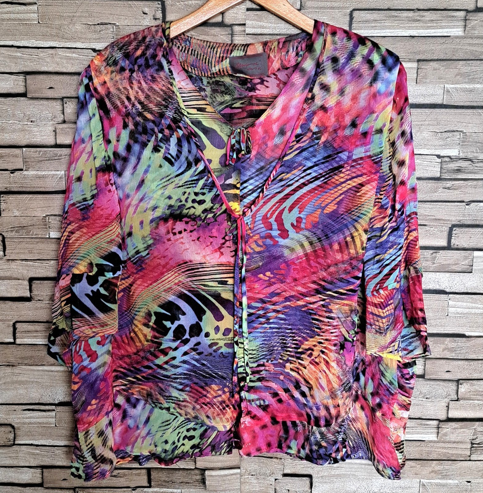 Sempre Piu  - Kleurrijke Blouse,  48, Maat 46/48 (XL) of groter, Zo goed als nieuw, Korte mouw, X