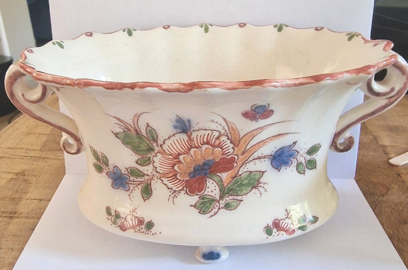 Antieke bloempot met handgeschilderde bloemen, Antiek en Kunst, Ophalen of Verzenden