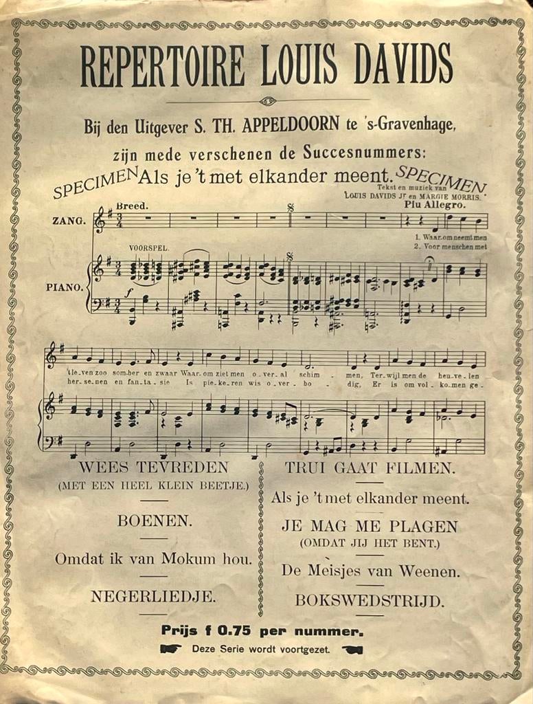 Bladmuziek Louis Davids Succesnummers S. Th. Appeldoorn (NL), Muziek en Instrumenten, Bladmuziek, Gebruikt, Ophalen of Verzenden