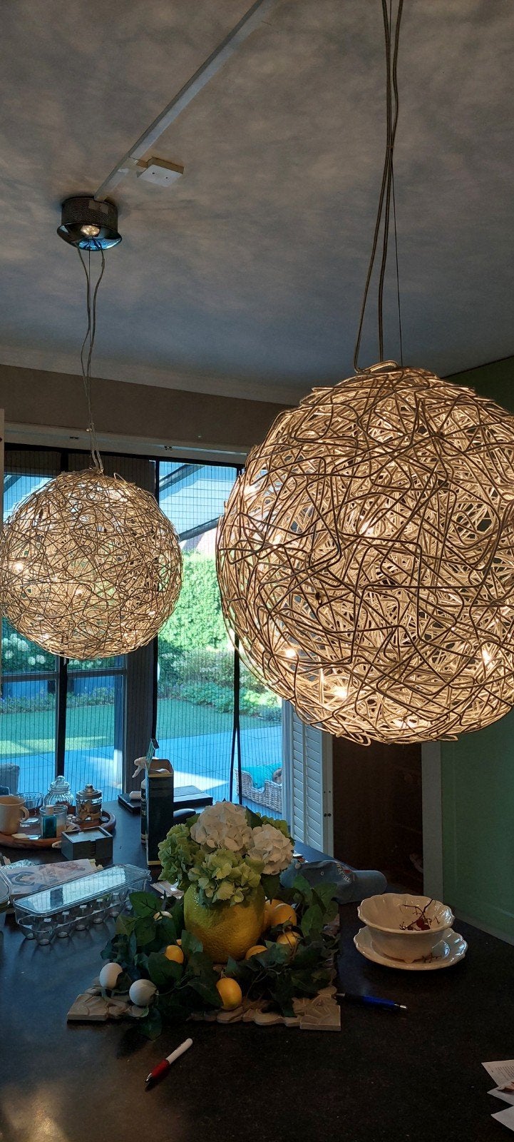 Set van 2 moderne draadbol hanglampen, Gebruikt, Metaal, Modern, E27 (groot)