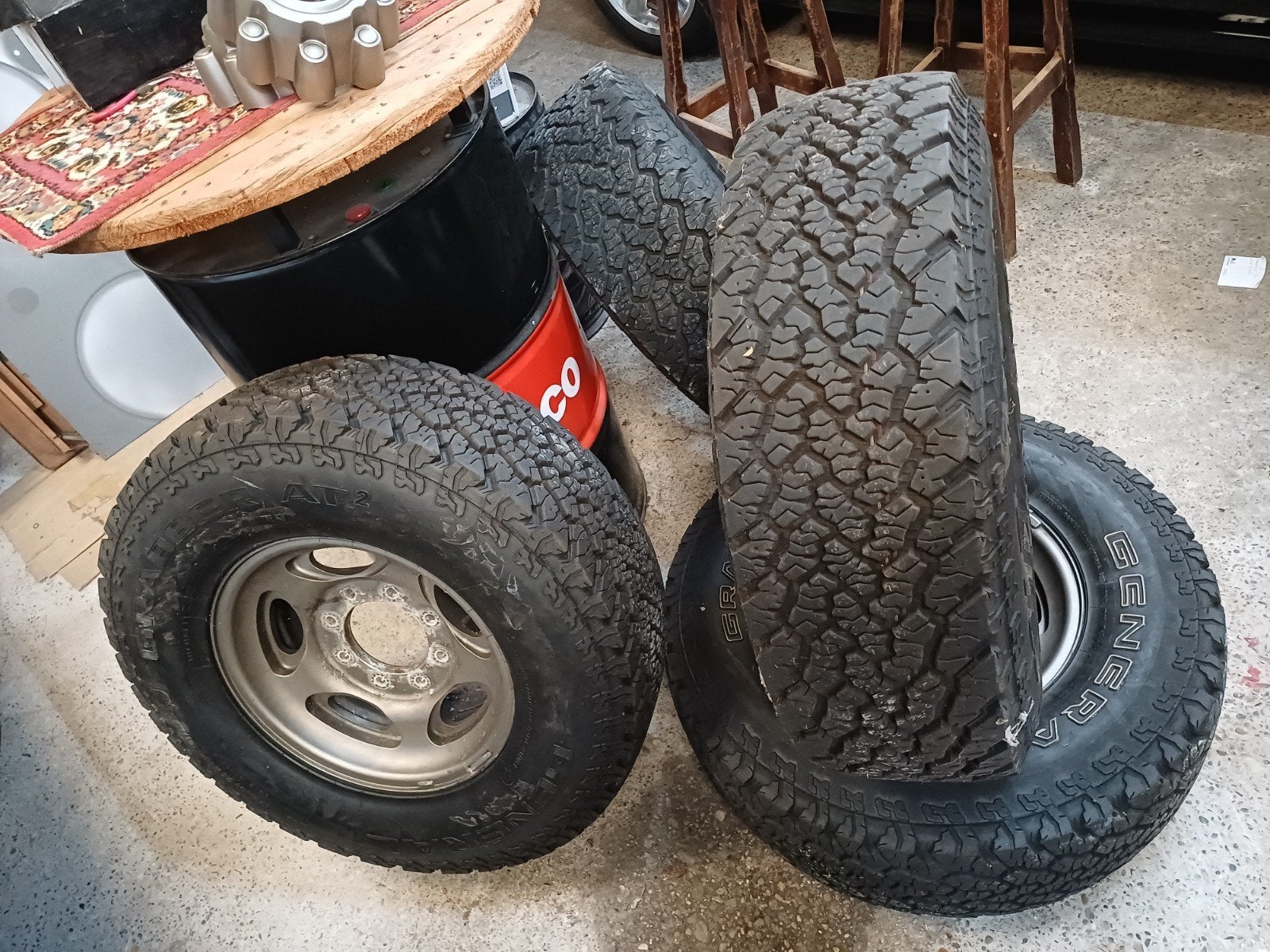 ford 8x170 velgen met banden general grabber AT2 265/75-16, Ophalen, Gebruikt, 16 inch, 265 mm