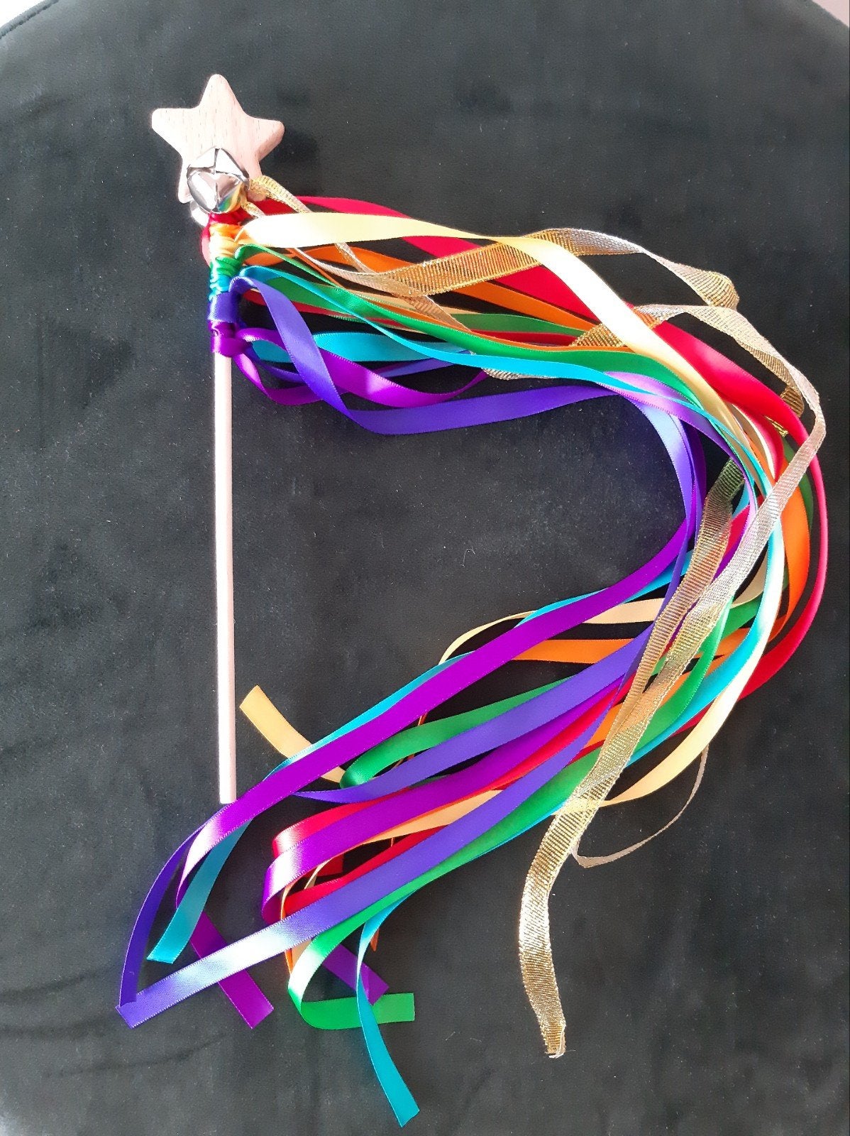 Houten toverstaf met regenboog lintjes en belletjes, Happyloops@outlook.com, Nieuw, Ophalen of Verzenden, Happyloops