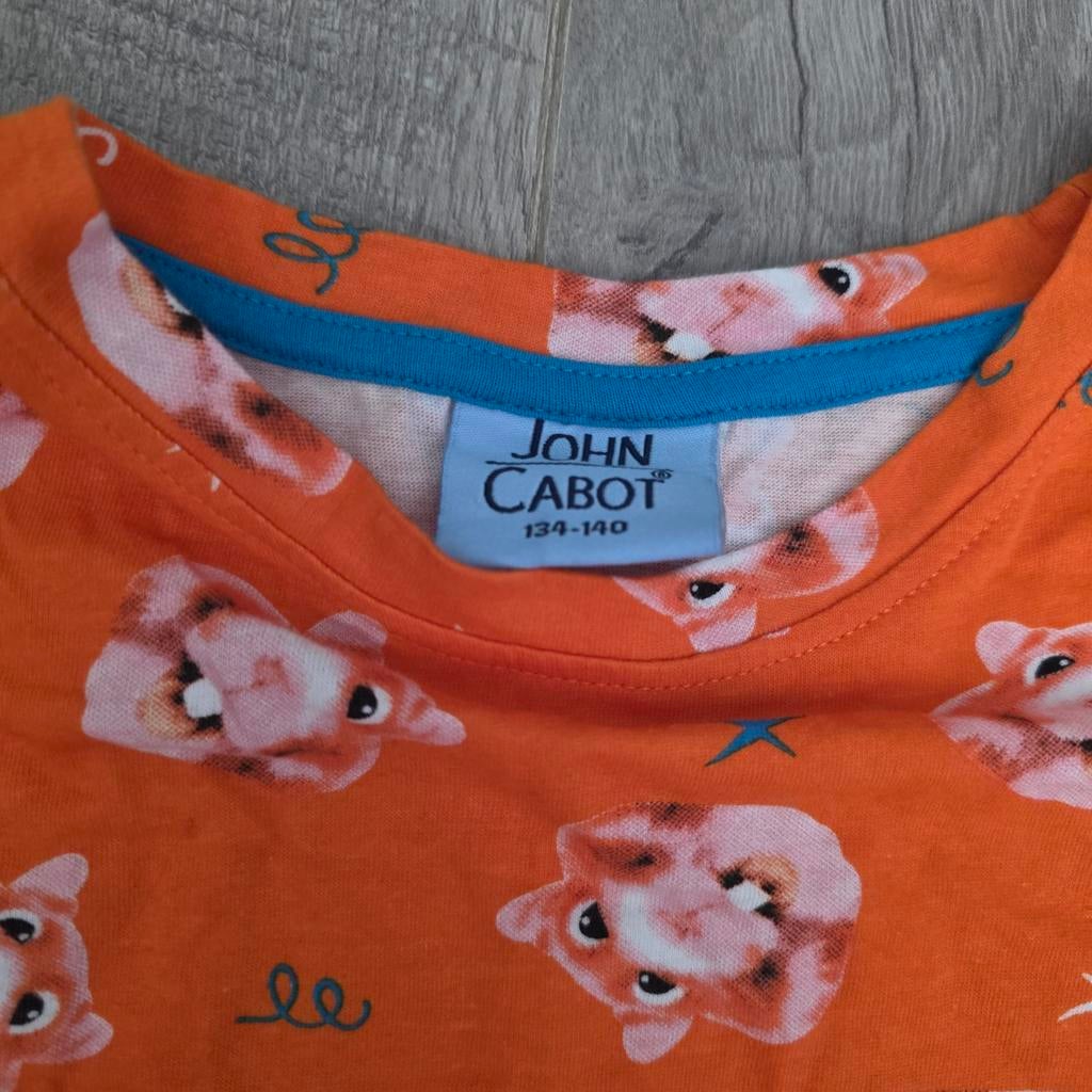 Oranje shirt met Hamsters Maat 134-140, Gebruikt, Jongen of Meisje, John Cabot, Ophalen of Verzenden