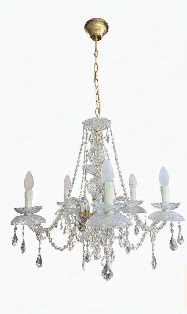 Crystal Chandalier 5 lamp, Ophalen, Gebruikt, E14 (klein), Glas