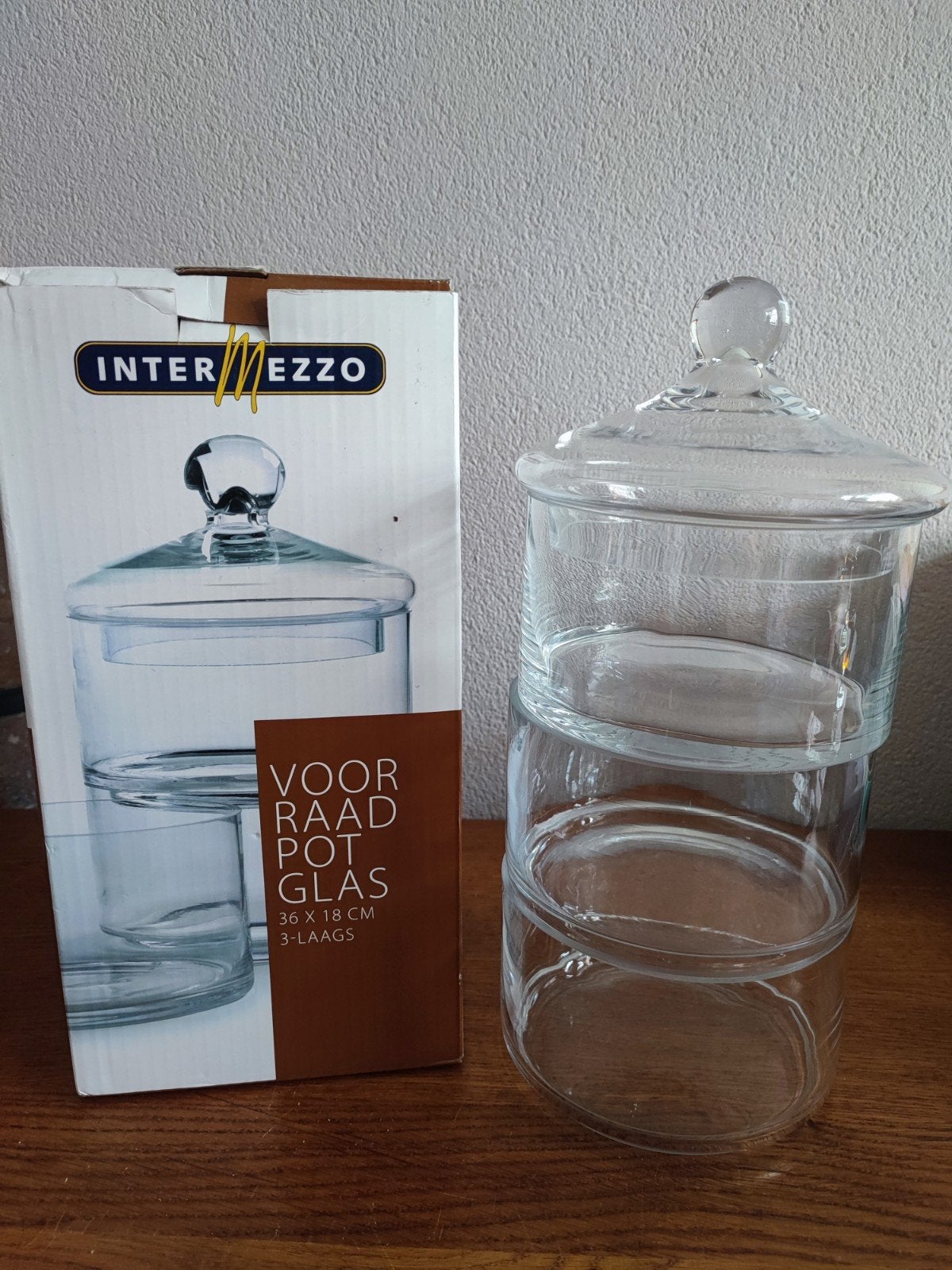 Intermezzo Voorraadpot Glas 3-laags, Met deksel, Rond, Ophalen of Verzenden, Glas