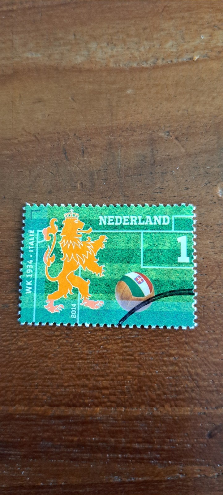 Zegel Voetbal Oranje WK 2014 .gestempeld., Ophalen of Verzenden