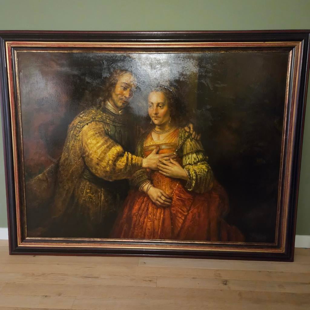 Groot olieverfschilderij "Het Joodse Bruidje" replica, Antiek en Kunst, Kunst | Schilderijen | Klassiek, Ophalen