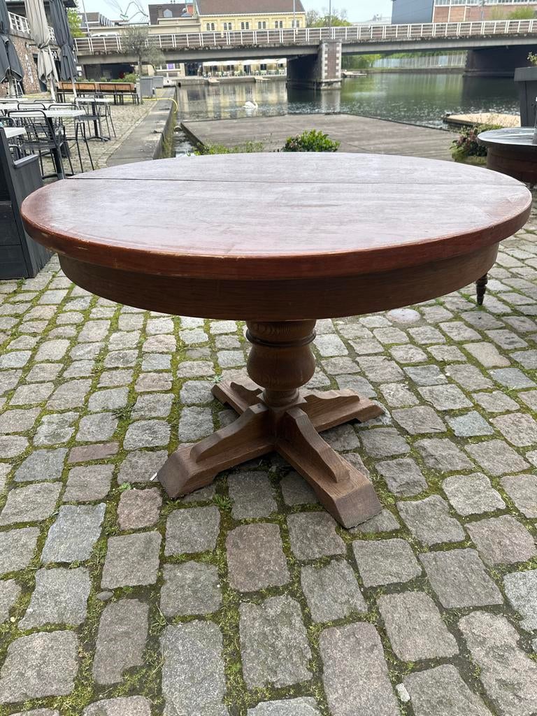 Houten ronde/ovale tafel met verlengstuk (110-145cm), Ophalen, Gebruikt, 100 tot 150 cm, Rond