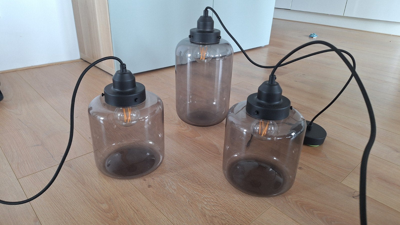 3 mooie rookglas lampen inclu montagesysteem en lampen, Huis en Inrichting, Lampen | Hanglampen, Ophalen, Zo goed als nieuw, Minder dan 50 cm