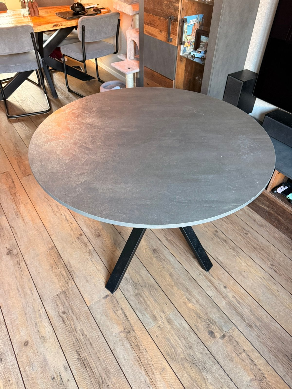 IKEA Mariedamm eettafel - Rond, grijs/zwart, Ophalen, Gebruikt, 100 tot 150 cm, Rond