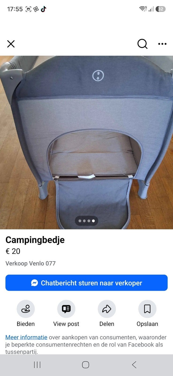 Campingbedje All For Baby - Zo goed als nieuw, Kinderen en Baby's, Kinderkamer | Bedden, Ophalen, Zo goed als nieuw, 140 tot 160 cm
