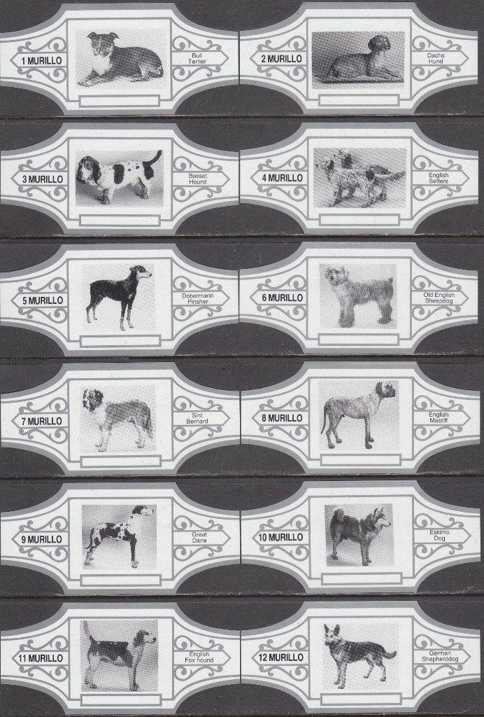 Sigarenbanden met Honden, Murillo 1-12 wit-zilver, Ophalen of Verzenden, Nieuw, Sigarenbandjes