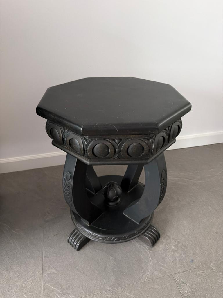 Zeshoekige bijzettafel van donker walnoothout, Ophalen of Verzenden