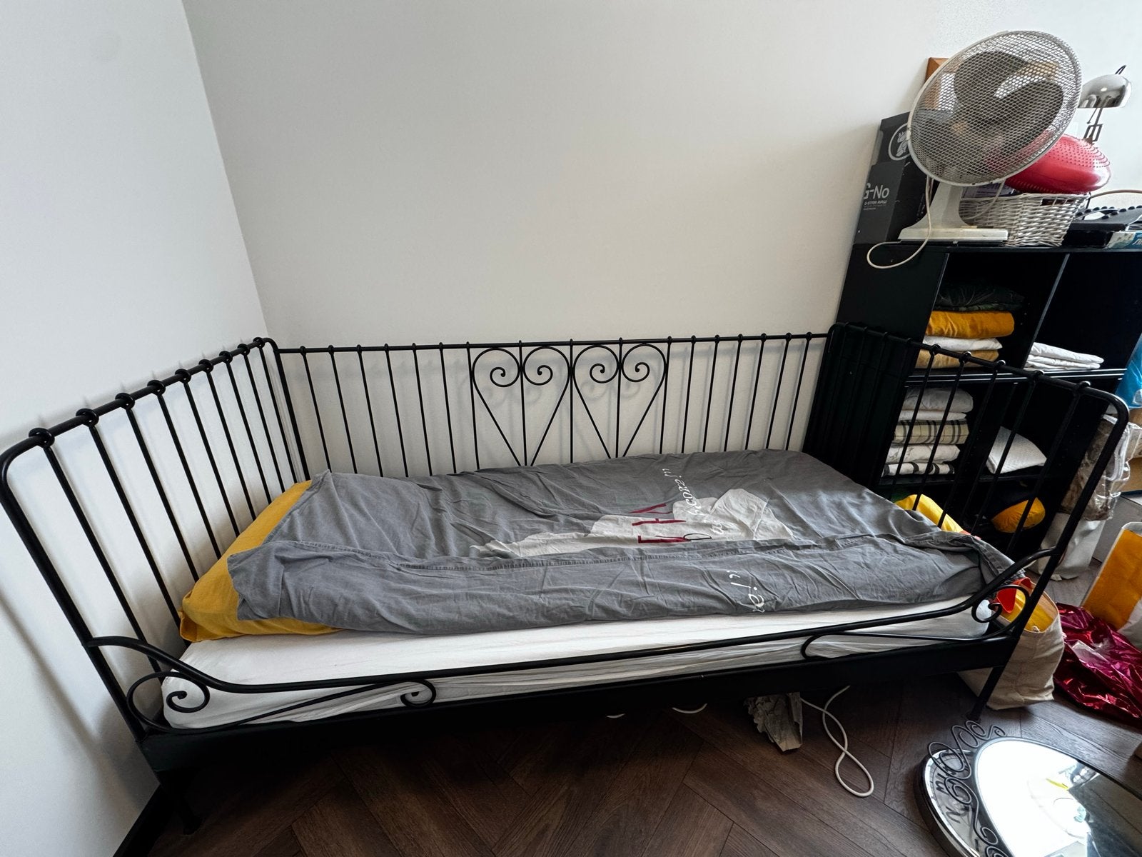 IKEA Meldal Stalen 1-persoonsbed met lattenbodem en matras, Ophalen, 85 tot 100 cm, Gebruikt, Lattenbodem