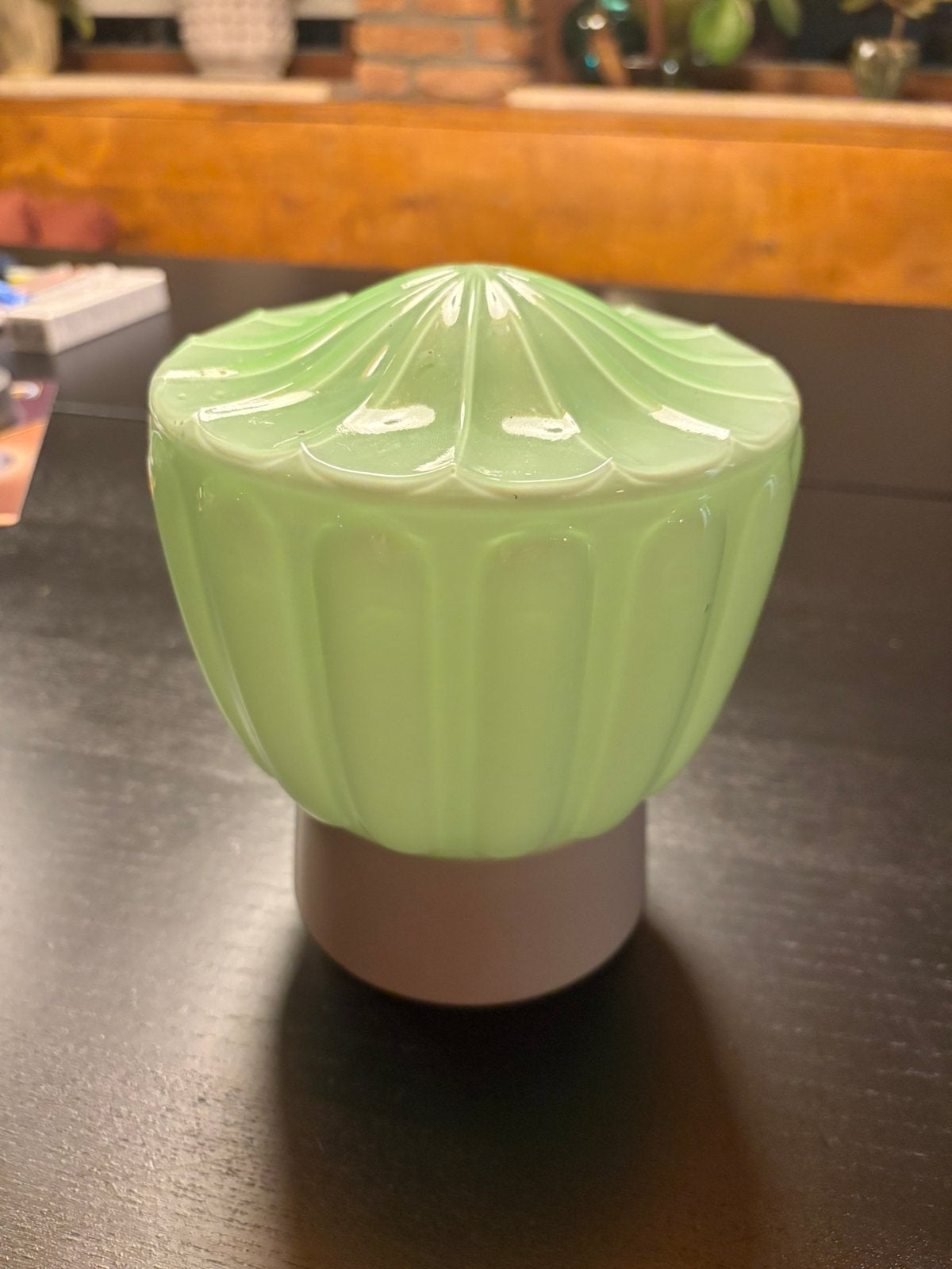 Opaline mintgroen vintage plafondlamp 60-70 j, Gebruikt, Vintage, Groen, Glas