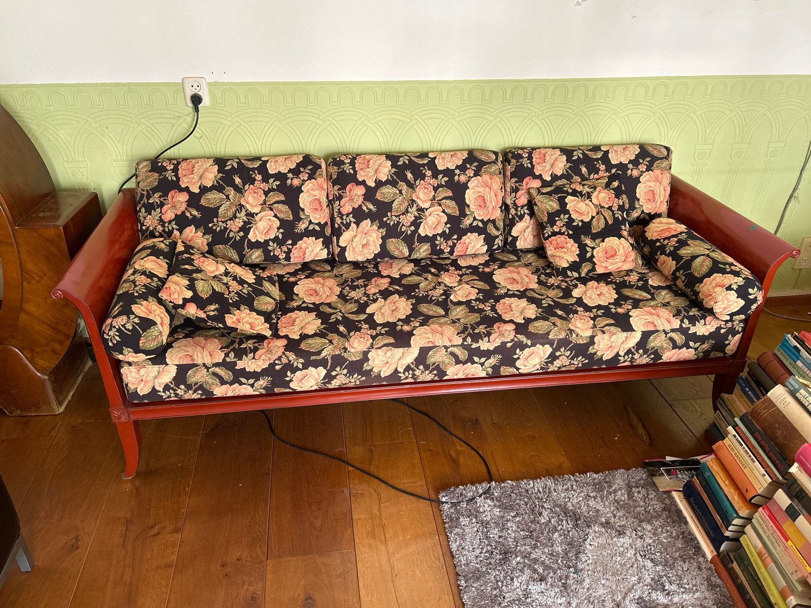 Vintage 3-zits bank met bloemenprint, Ophalen, Gebruikt, Driepersoons, 75 tot 100 cm