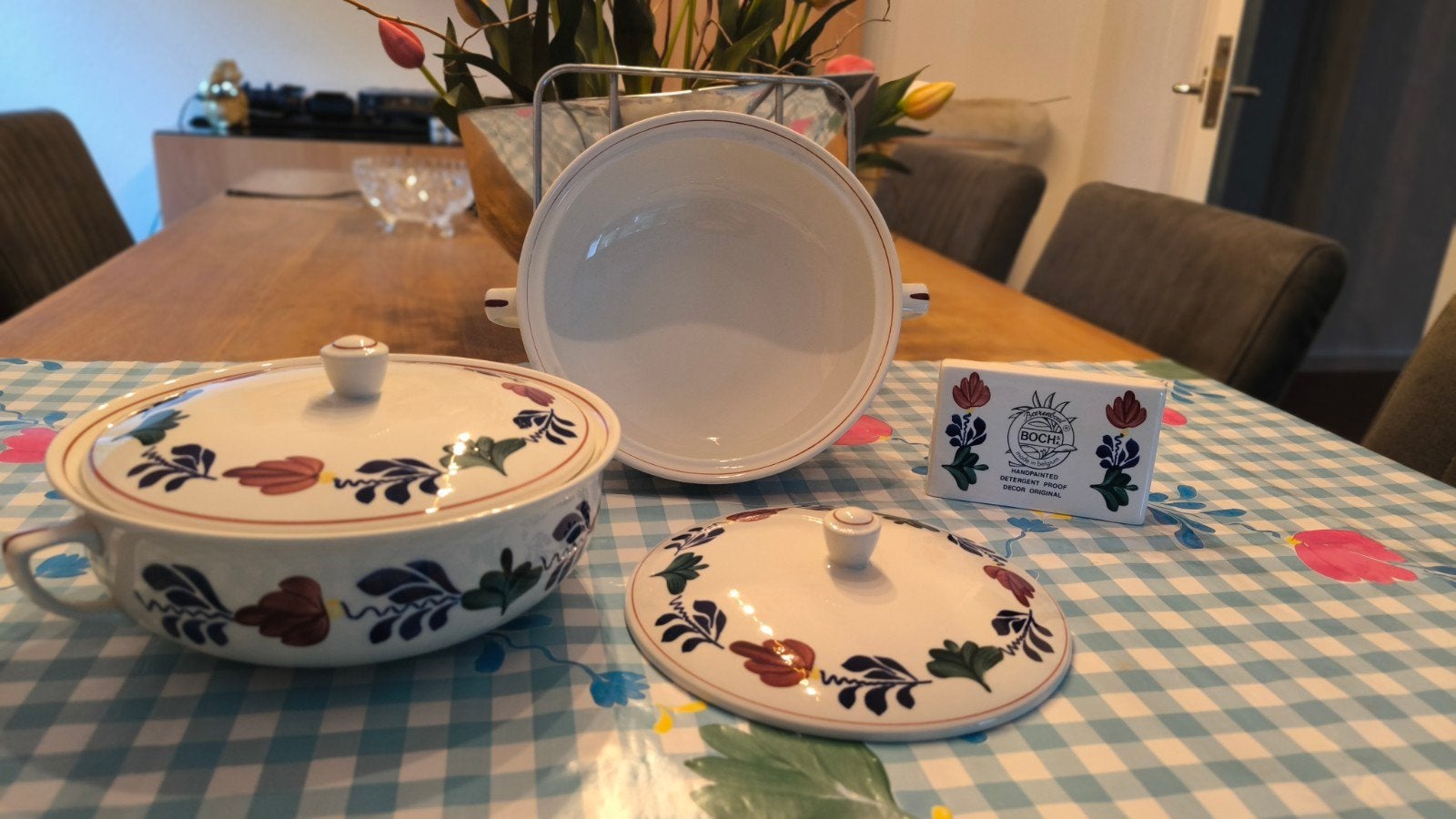Boerenbont set 2 dekschalen, Ophalen, Aardewerk, Schaal of Schalen