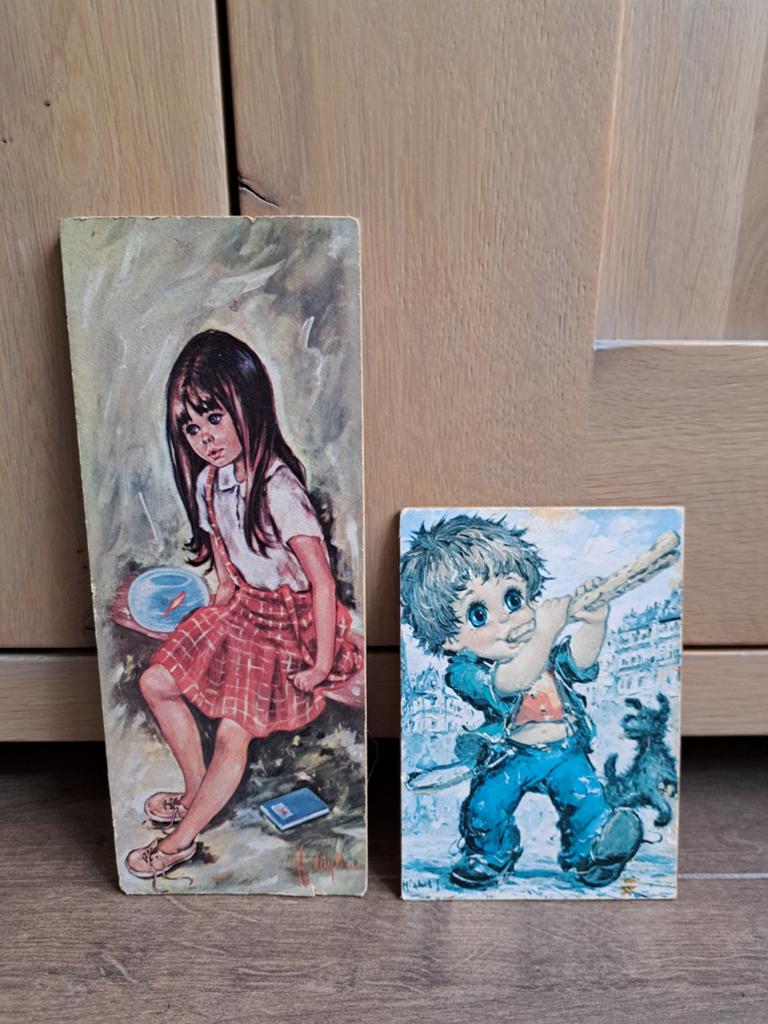 Vintage prents op hardboard jaren 70 prijs pst, Ophalen of Verzenden, Minder dan 50 cm, Schilderij
