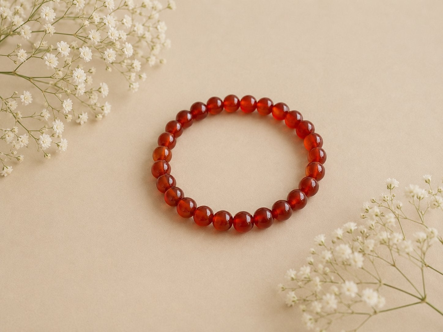 Kogelarmband 8mm Carneool Donker A - Natuurlijke Edelsteen, Overige materialen, Nieuw, Ophalen of Verzenden, Met edelsteen