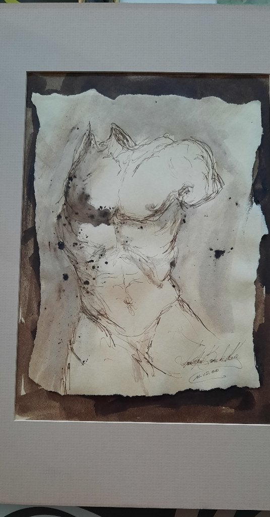 Inkt pen tekening van mannelijke torso, Personages en Fantasiefiguren, Gelimiteerde oplage, Ophalen of Verzenden, Overige techniek