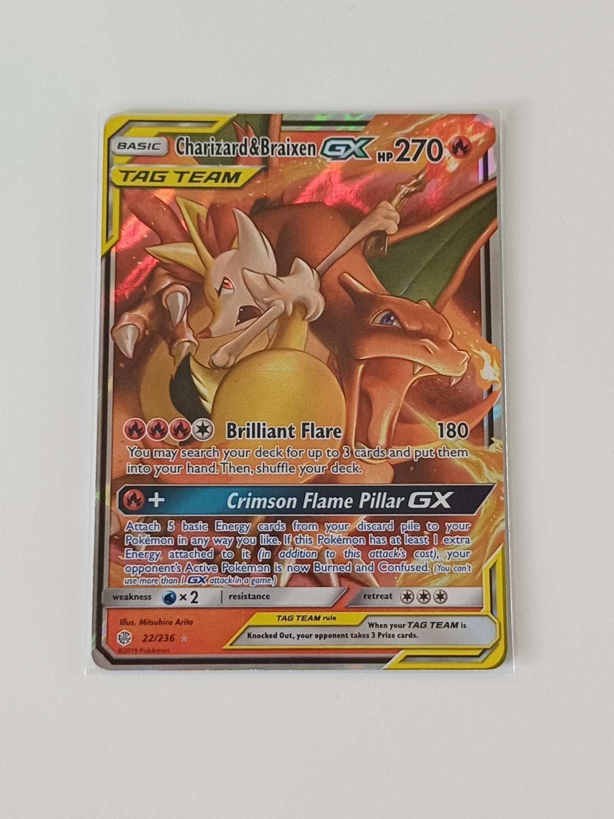 Charizard & Braixen GX #22 (Cosmic Eclipse) - NM, Verzenden, Zo goed als nieuw, Losse kaart, Foil
