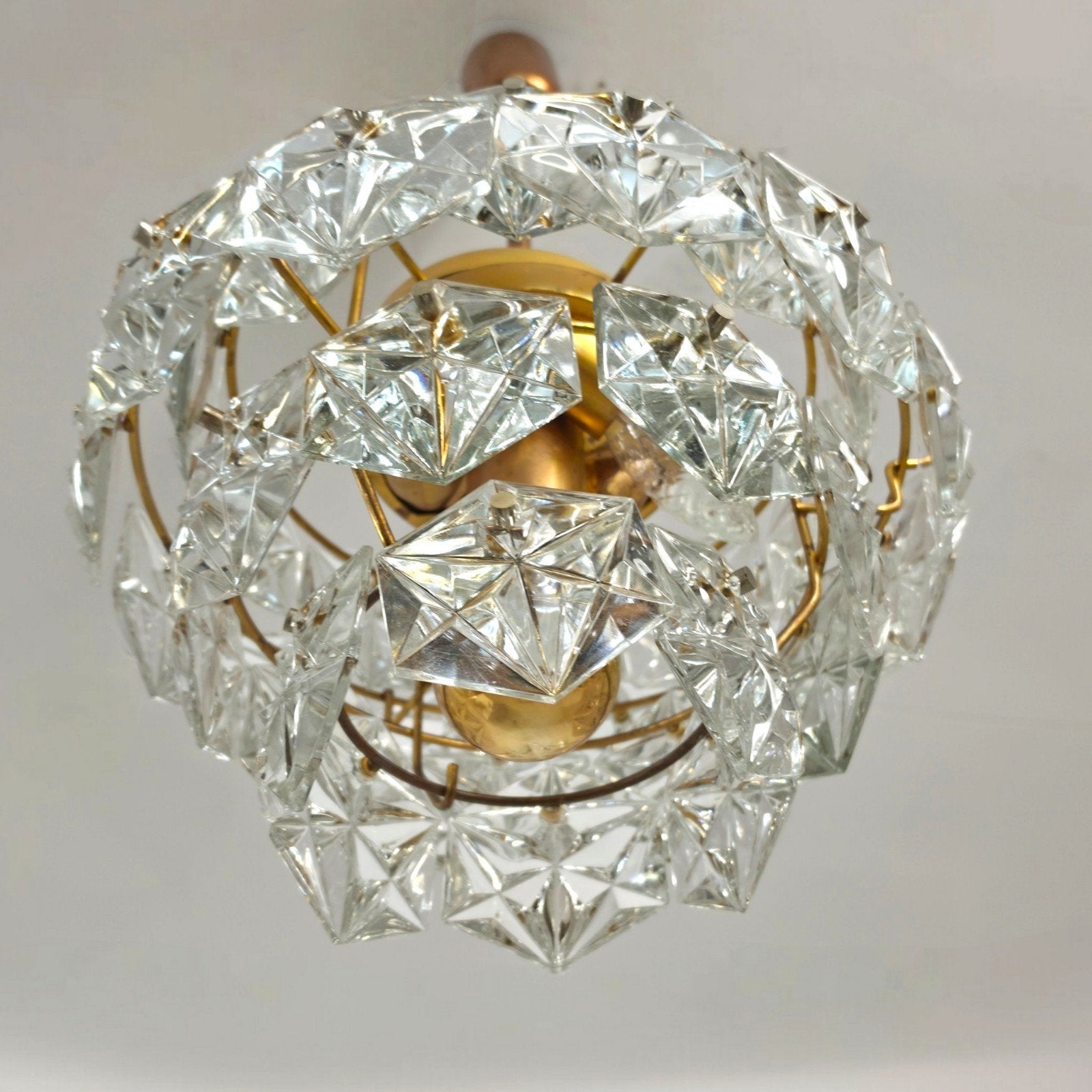 Kinkeldey kroonluchter 70s messing kristal mid century, Huis en Inrichting, Ophalen of Verzenden