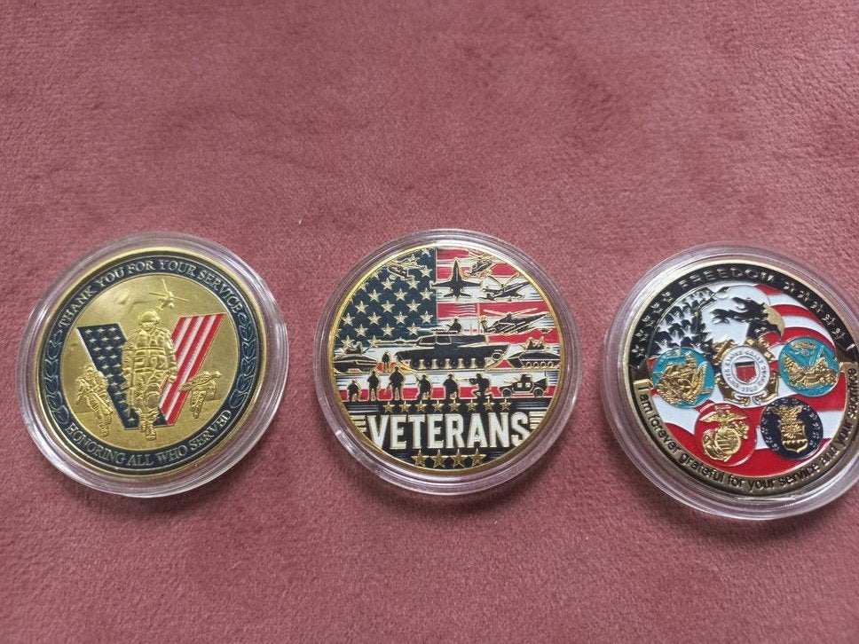 USA Challenge Coins Veterans US - Set van 3, Ophalen of Verzenden, Landmacht