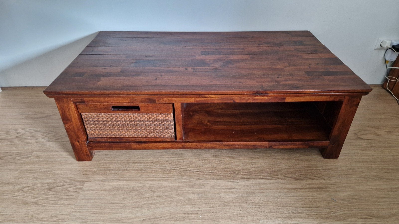 Hendricks & Hazel Salontafel - Massief Hout met Lade, Gebruikt, Ophalen of Verzenden, 100 tot 150 cm, 100 tot 150 cm