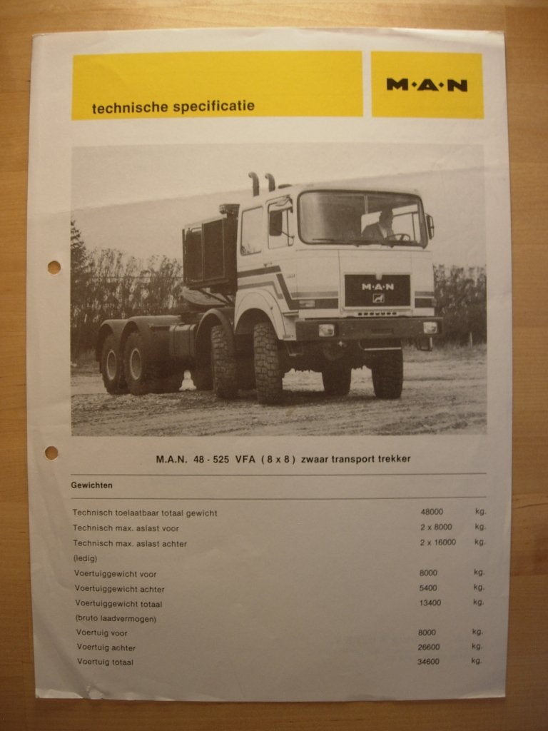 MAN Diesel 48.525 8X8 Technische Specificatie ca 1984, MAN Diesel, Ophalen of Verzenden, Zo goed als nieuw, Overige merken