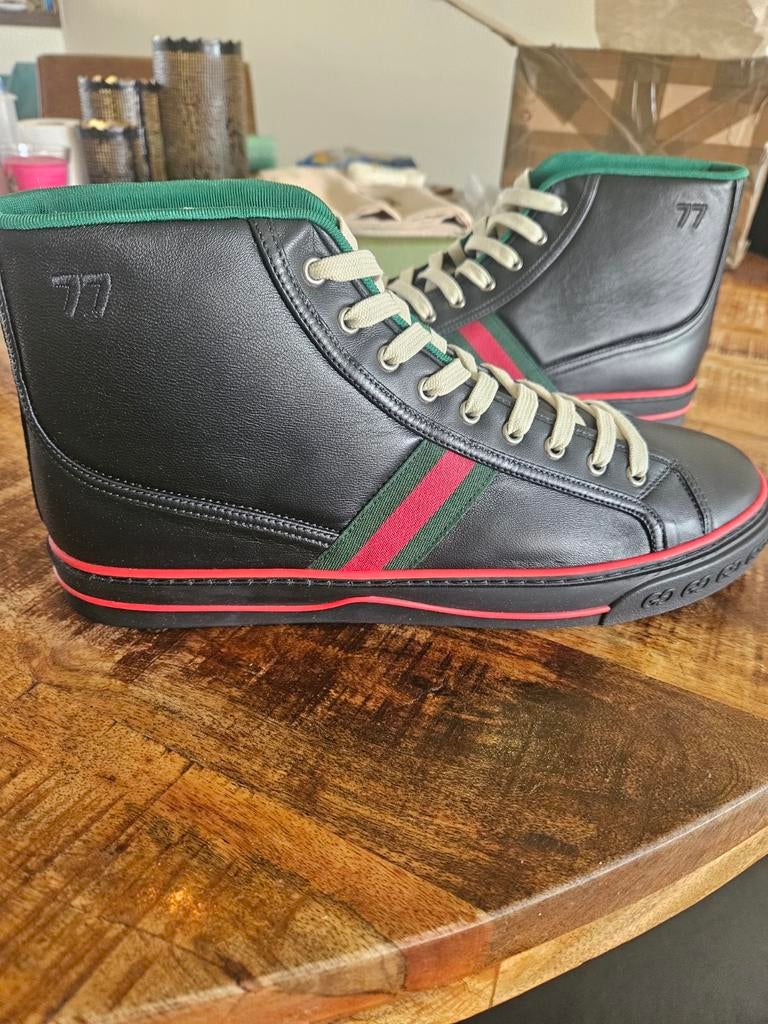 Gucci 77 Zwarte Leren High-Top Sneakers - Nieuw in Doos, Ophalen, Zwart, Nieuw, Sneakers of Gympen