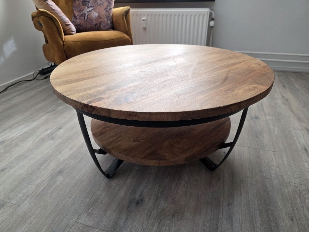 Salontafel Mangohout rond 45 x 90 x 90 cm mangohout (ZGAN), Huis en Inrichting, Tafels | Salontafels, Ophalen, 50 tot 100 cm, Overige materialen
