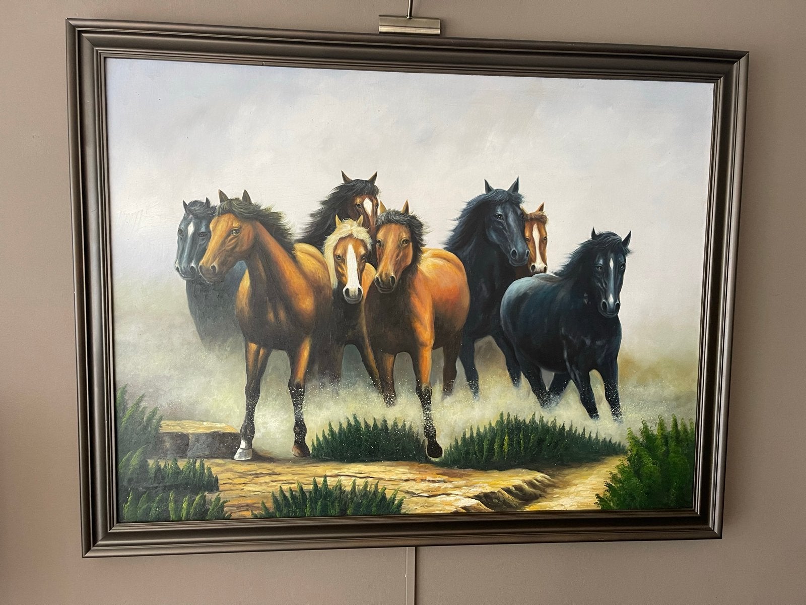 Schilderij met paarden in lijst, Ophalen of Verzenden