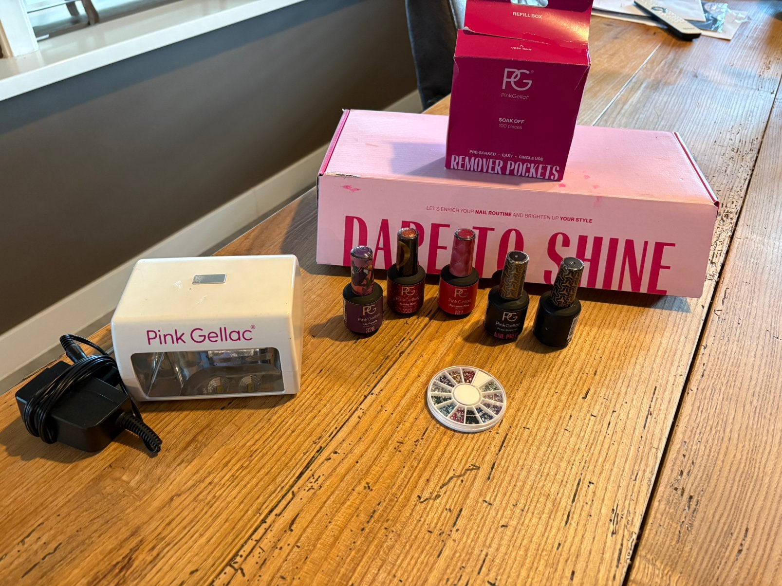 Pink Gellac starterskit inclusief Dust Collector, Ophalen of Verzenden, Zo goed als nieuw, Overige kleuren, Handen en Nagels