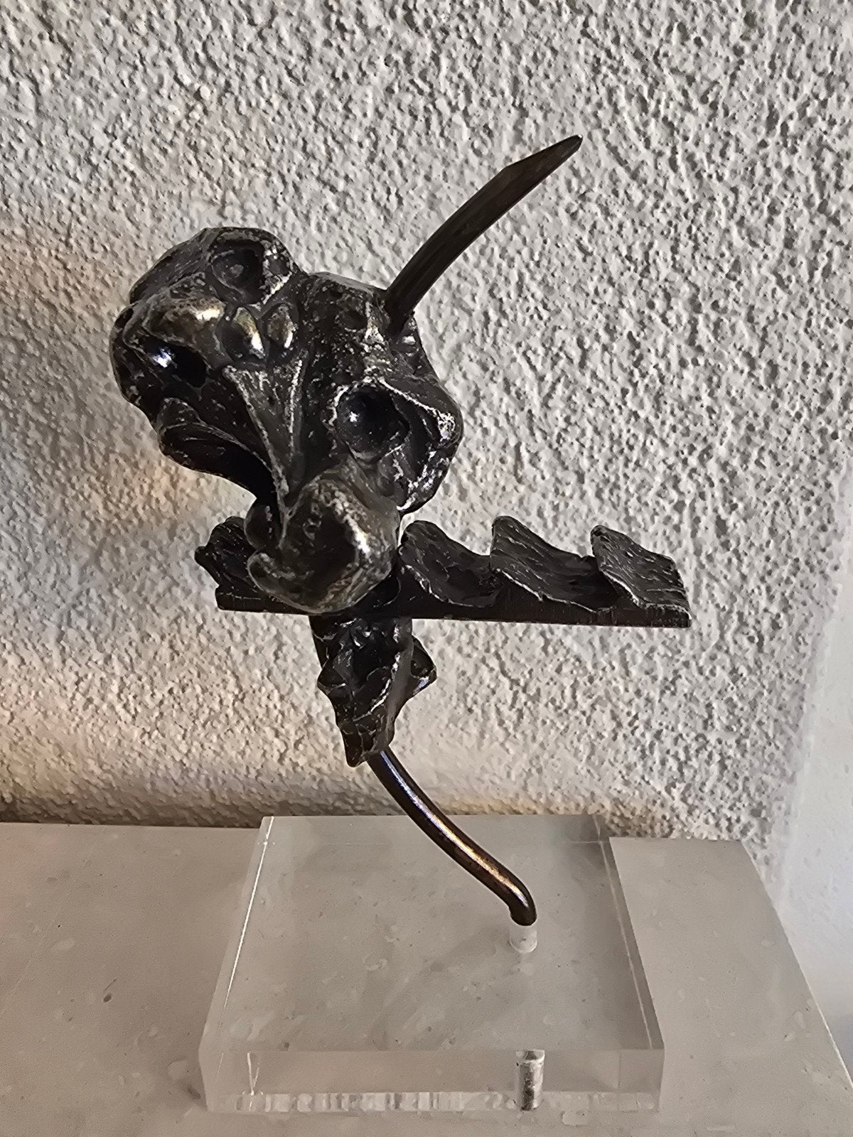 Abstract bronzen beeld op sokkel, Minder dan 20 cm, Gepatineerd, Ophalen of Verzenden, Brons