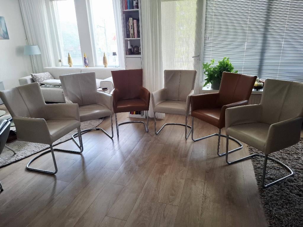 Leren eetkamerstoelen 6 stuks, Huis en Inrichting, Stoelen, Ophalen, Gebruikt, Overige kleuren, Leer
