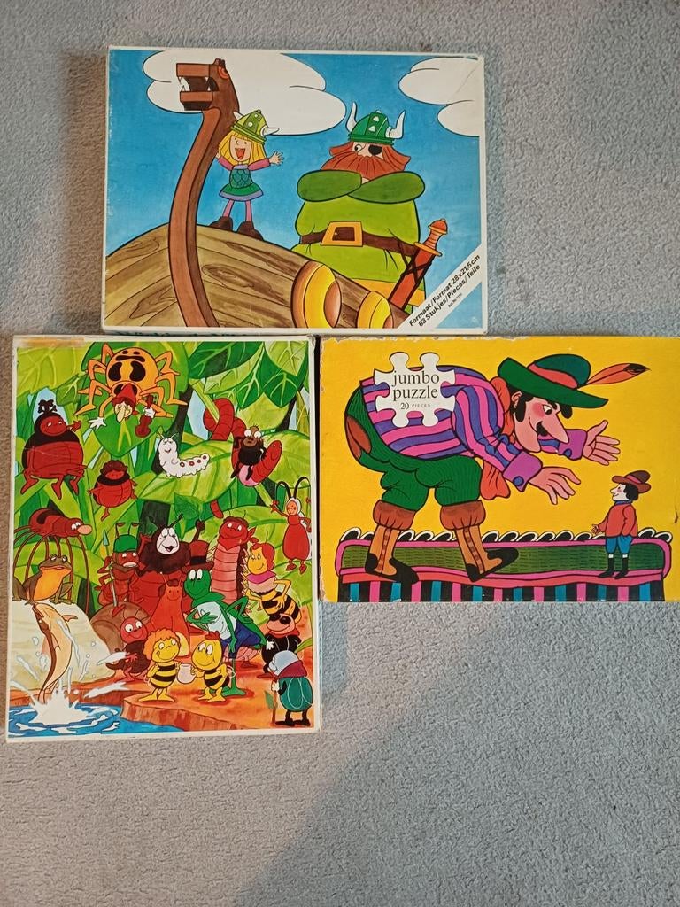 Nostalgische Kinderpuzzels - Klein Duimpje, Maya, Wickie, Kinderen en Baby's, Ophalen of Verzenden, 10 tot 50 stukjes, Gebruikt